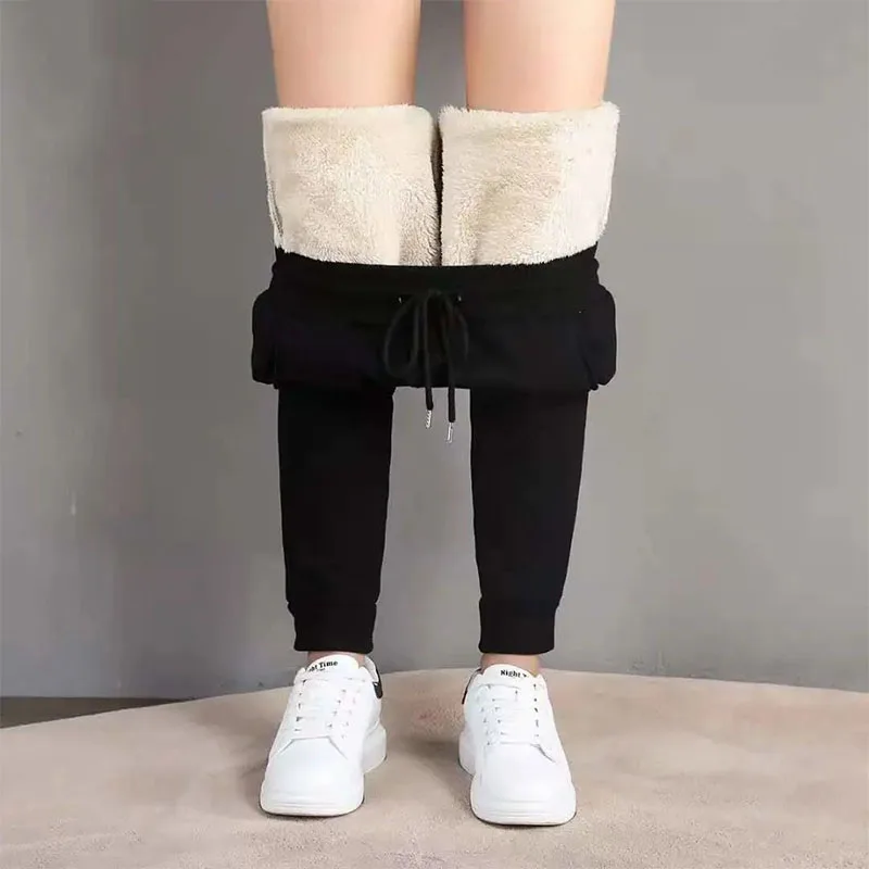 Top Trends: Women Plus Fleece Thicken Sweatpants Korean Fashion Autumn Winter Warm High Waist Lace-up Elastic Loose Casual Sports Trousers Shoppable Styles - Image 6