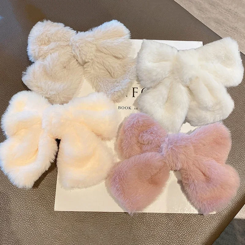 Top Trends: Women Girls Sweet Elegant Plush Big Bow Hairpins Cute Soild Color Spring Clip Ornament Autumn Winter Hair Accessories Shoppable Styles