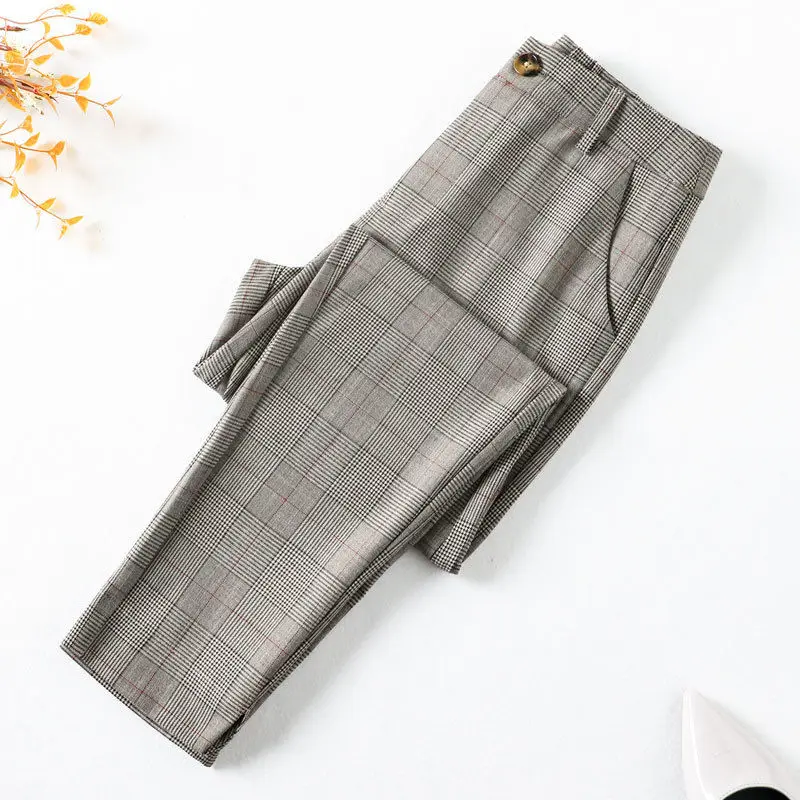 Top Trends: Plaid Pants Women Autumn New Nine Points Korean Version Retro Loose Small Straight Tube Casual Pants Shoppable Styles - Image 4