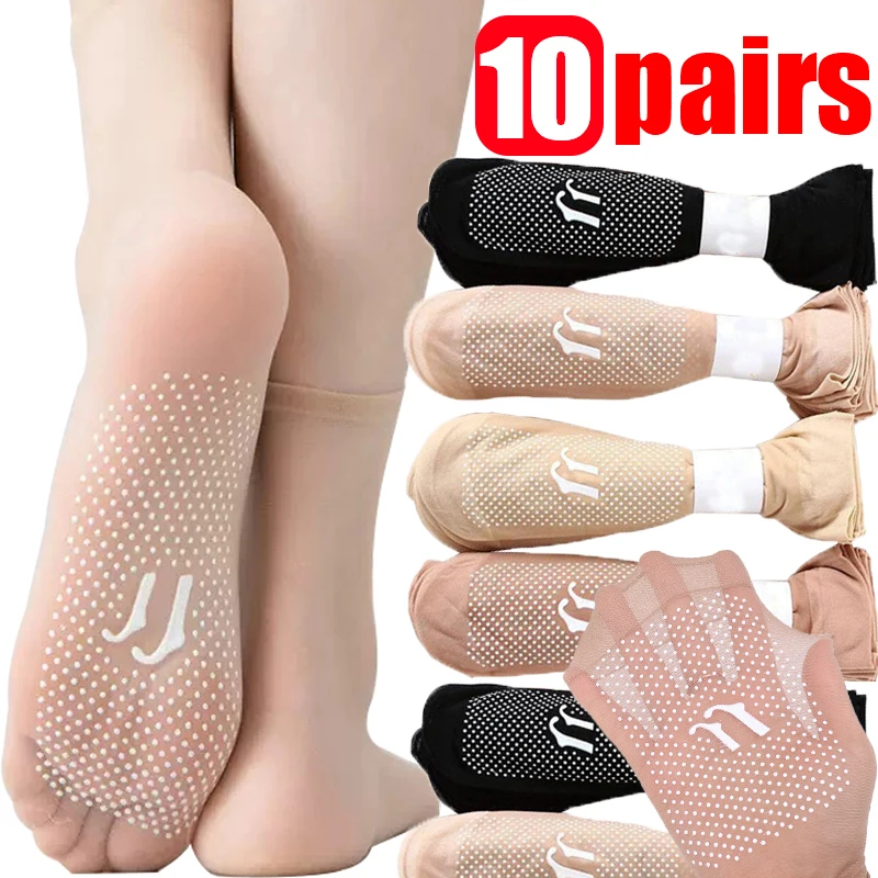 Top Trends: 20Pcs / lot Transparent Crystal Silk Socks Women Summer Breathable Soft Dot Non-Slip Bottom Ankle Meias Elastic Nylon Boat Sox Shoppable Styles