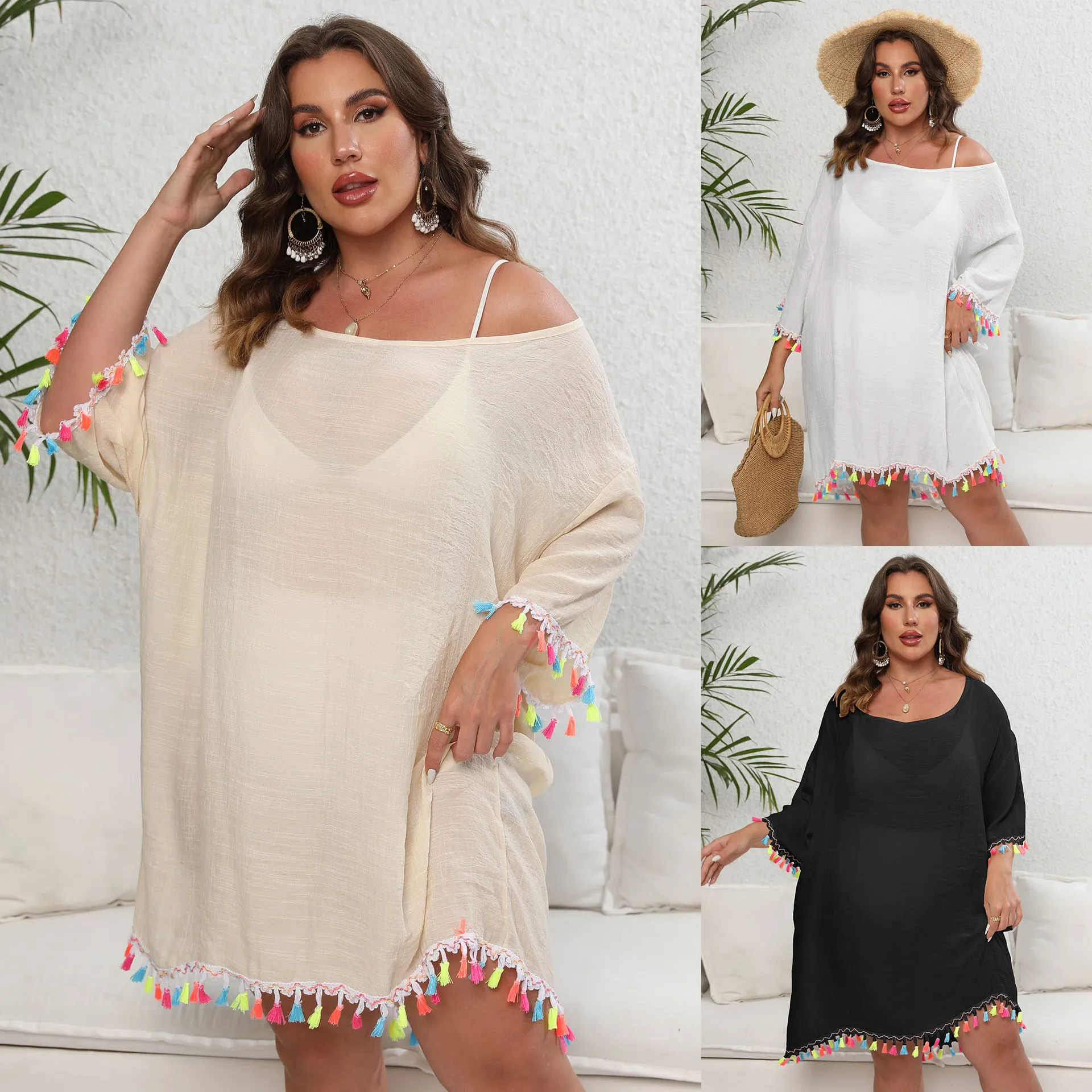 Top Trends: 3XL Large Size Beach Cover Ups For Women Summer Beach Dress Tassel Sarong Beachwear White Pareo Plus 2023 Swim Cover-ups Shoppable Styles