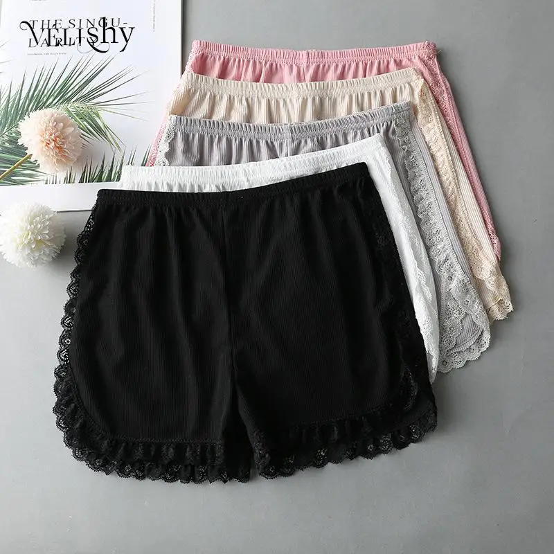 Top Trends: Women Summer Side Lace Safety Shorts Solid Sweet Loose Elastic Short Pants Ladies Anti-walking Boxer Briefs Security Bottoms Shoppable Styles