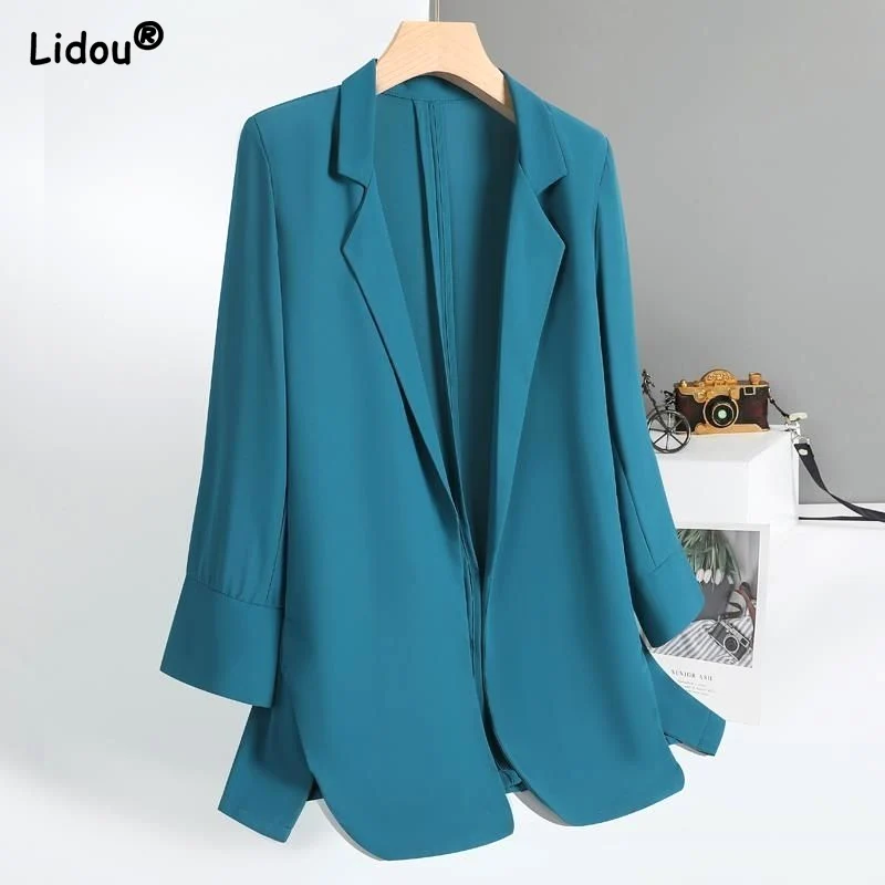 Top Trends: Women's Clothing Solid Long Blazers Thin Spring Summer Temperament Premium Elegant Casual Fashion Office Lady Formal Cardigan Shoppable Styles