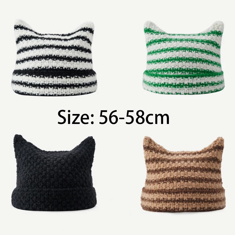 Top Trends: Autumn And Winter Warm Wool Female Cute Cat Ears Korean Version Fashion Striped Knitted Hat Net Red Pullover Hat Shoppable Styles