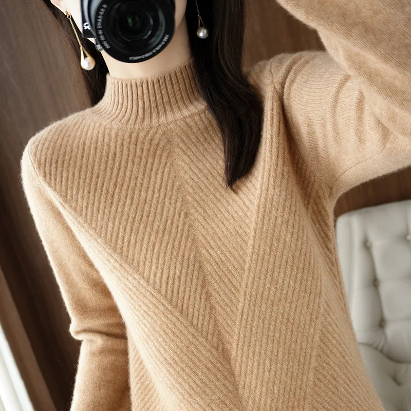 Top Trends: Autumn And Winter Half Turtleneck Loose Solid Color Pullover Sweater Thickened Cashmere Sweater Women's Knitted Bottoming Tops Shoppable Styles - Image 3