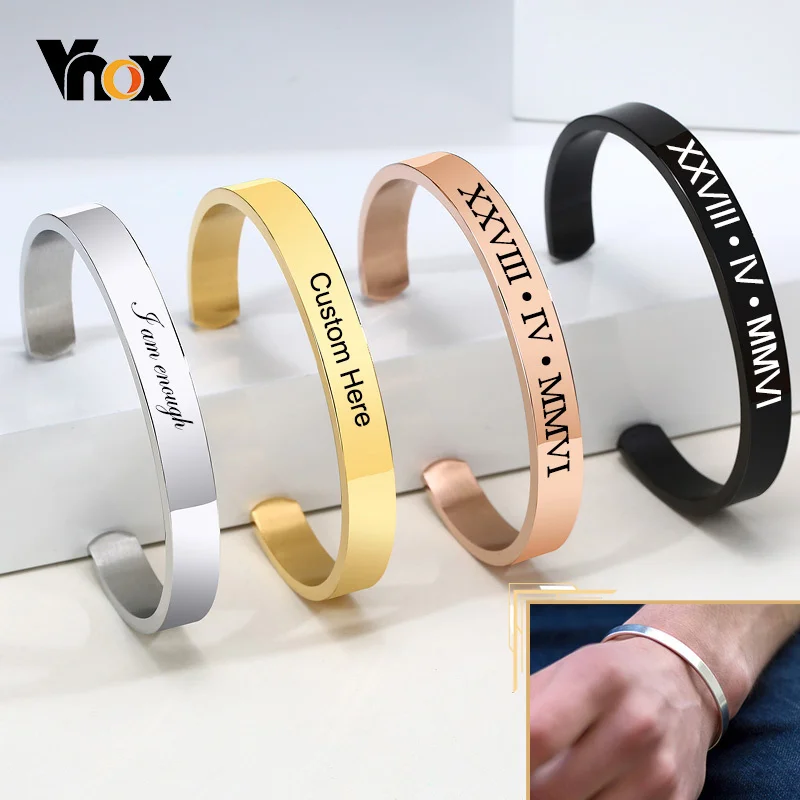 Top Trends: Vnox Customized Basic Classic Bangle For Men Women Glossy Stainless Steel Plain Cuff Bracelet Personalized Name Birthday Gift Shoppable Styles