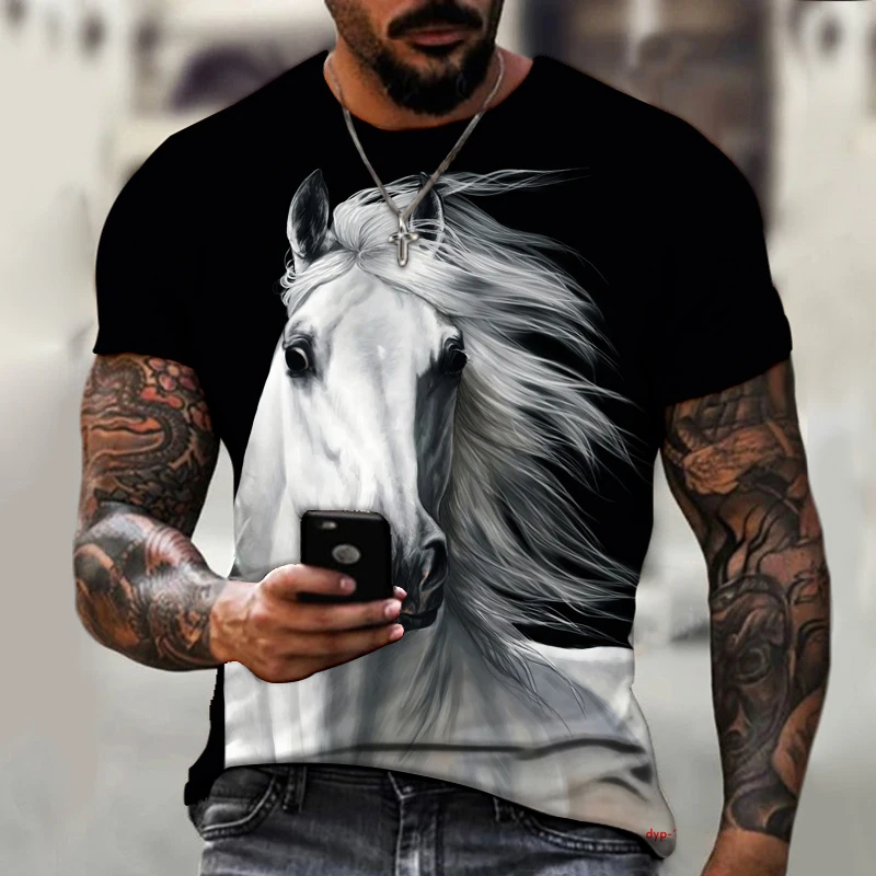 Top Trends: Summer Shirt Men&#039;s Racing Shirt White Horse Fashion Cool Men&#039;s Racing 3D Printed Shirt Plus Size Harajuku T-shirt Shoppable Styles