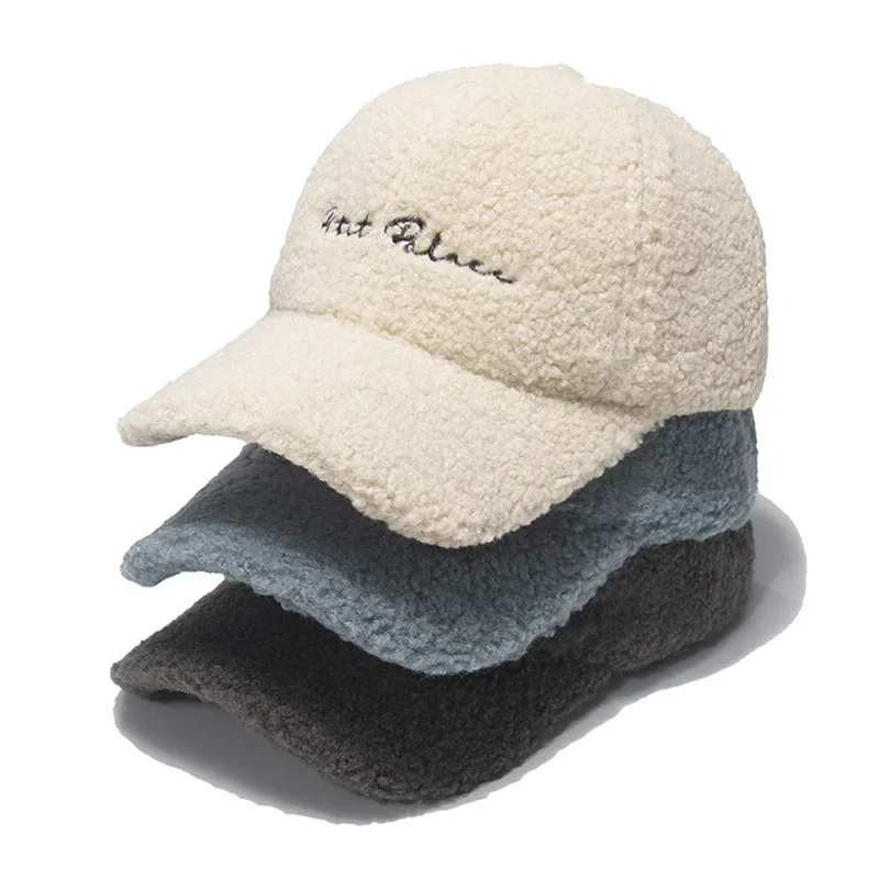 Top Trends: New Lamb Fur Hats Female Autumn Winter Korean Version Tide Letter Warm Visor Cap Plush Baseball Caps Winter Baseball Cap Shoppable Styles