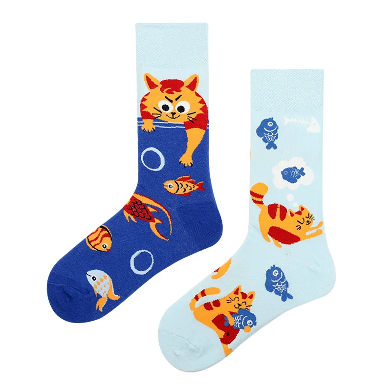 Top Trends: New Animal Pattern Puppy Cat AB Asymmetric Mandarin Duck Trendy Socks Medium Long Tube Cotton Lovers Socks Shoppable Styles - Image 5