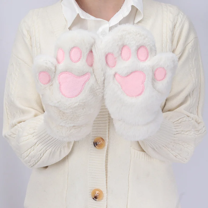 Top Trends: Women Kawaii Cat Claw Gloves Thickened Plush Lovely Style Bear Paw Exposed Winter Soft Plush Mittens Warm Girls Gift Gloves Shoppable Styles