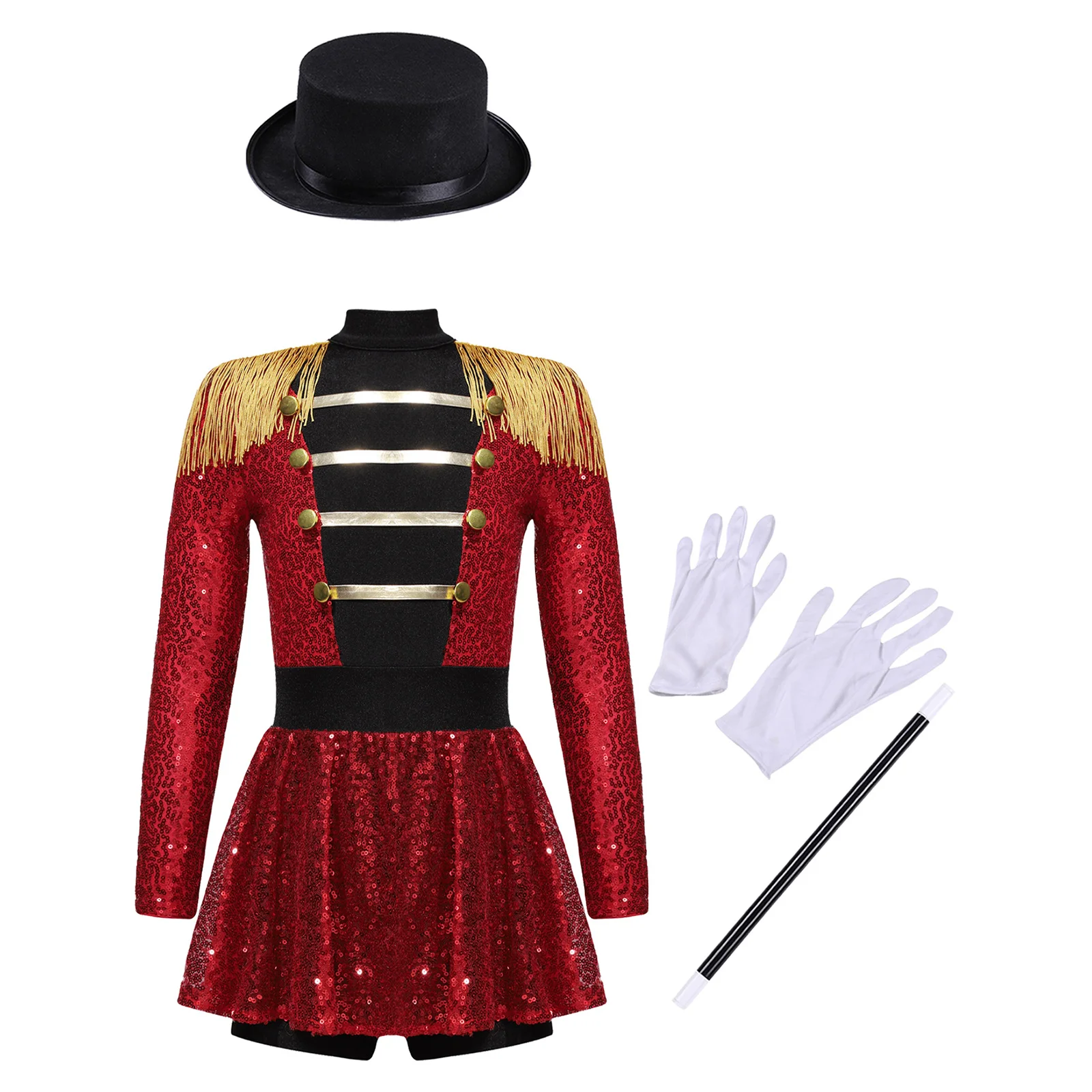 Top Trends: Kids Girls Deluxe Circus Ringmaster Costume Lion Tamer Ringleader Fancy Dress Up Sequins Bodysuit With Hat Magic Wand Gloves Shoppable Styles