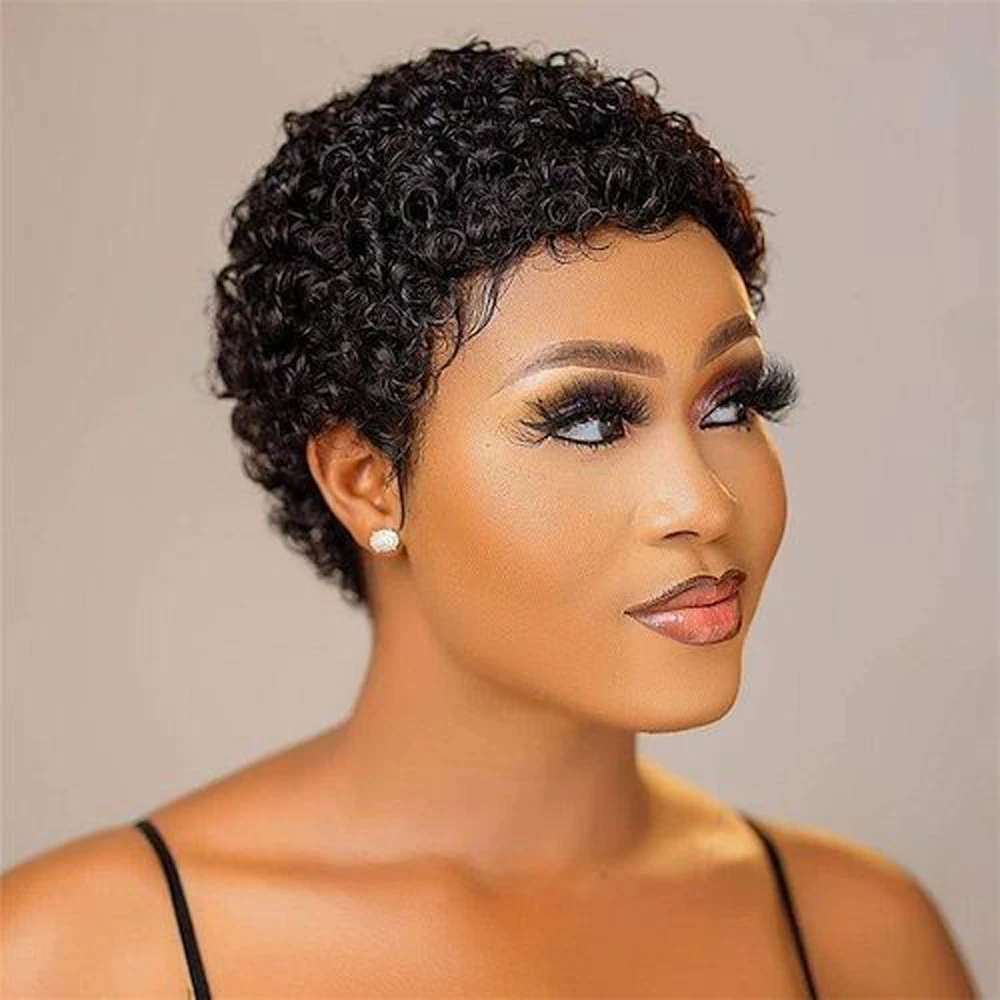 Top Trends: Cheap Short Curly Human Hair Wig For Black Women Remy Brazilian Hair Afro Curl Glueless Pixie Cut Short Human Wig Shoppable Styles