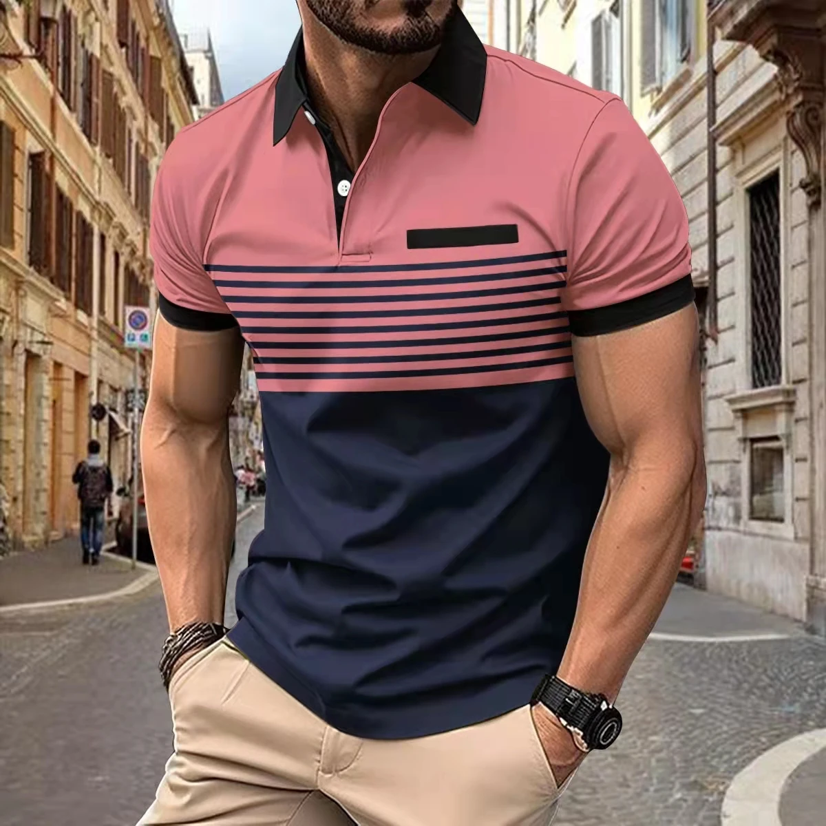 Top Trends: Summer New Men&#039;s Striped Polo Shirt With Lapel Embroidery Short Sleeve Casual Business Fashion Sports Polo Shirt For Men Shoppable Styles