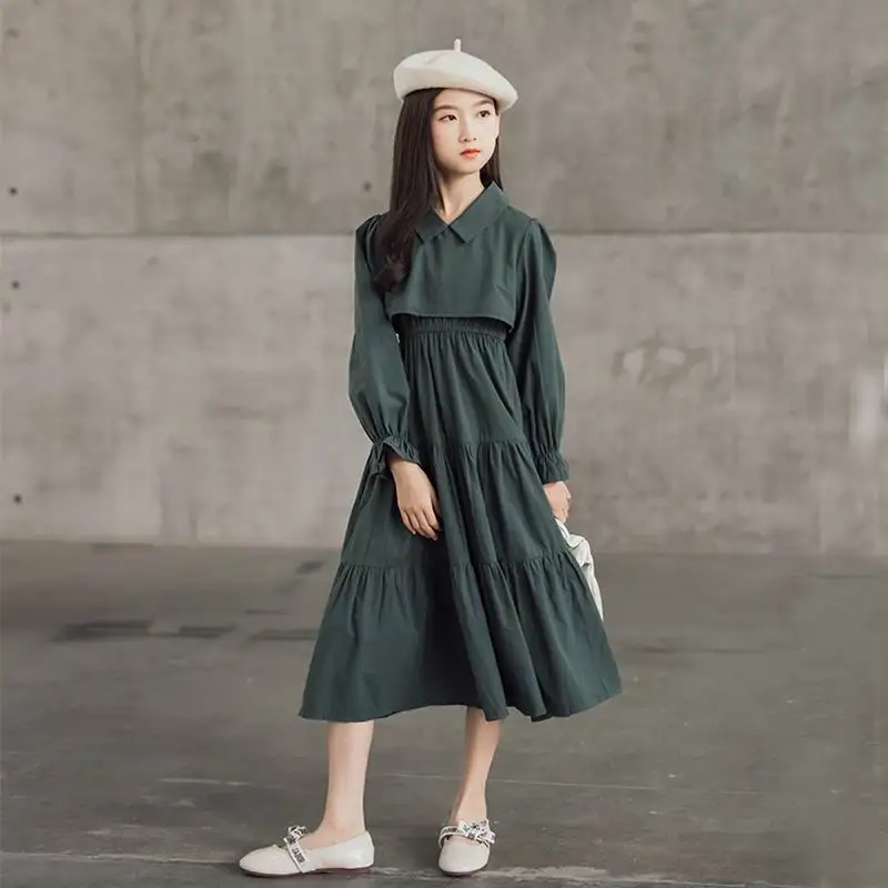 Top Trends: Teen Girls Elegant Long Shirt Dress 2023 Spring Sleeve Black Cotton Party Muslim Clothes 8 10 12 13 14 Years Shoppable Styles - Image 2