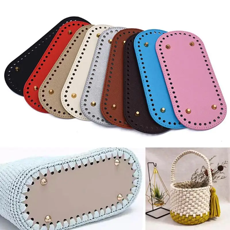 Top Trends: 22*10cm Long Bottom For Knitted Bag PU Leather Bag Base Handmade Bottom With Holes Diy Crochet Bag Bottom Accessories Shoppable Styles