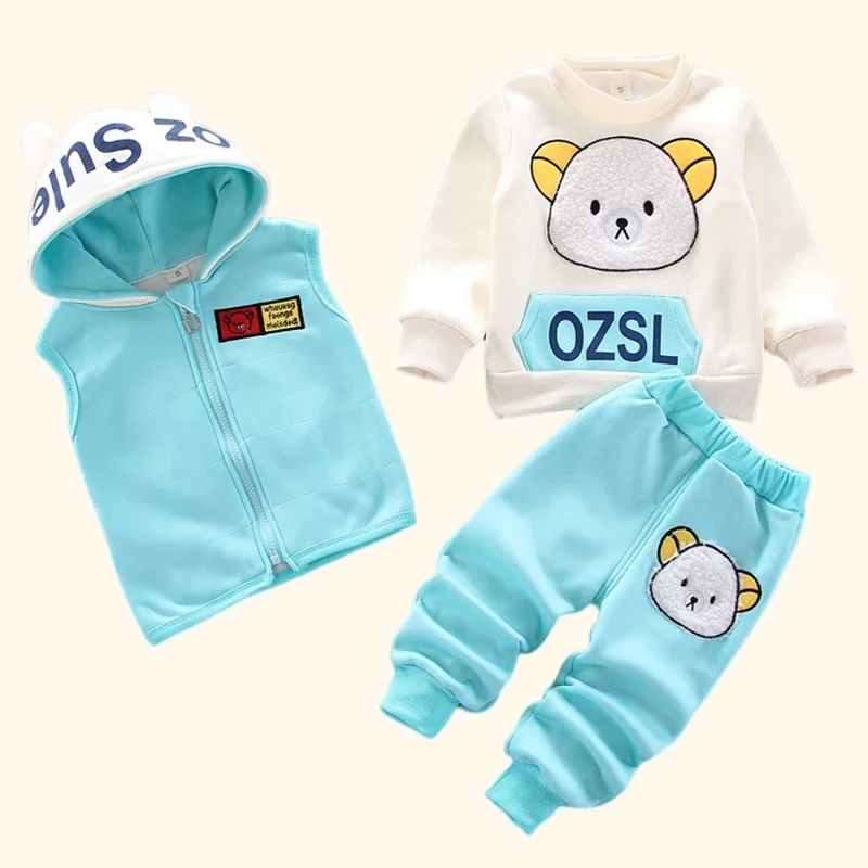 Top Trends: 3Pcs Set Children Clothing Thicken Warm Hooded Outwear Children Sets Three-Piece Outfits Toddler Costume Suit Kids Clothes Shoppable Styles - Image 5