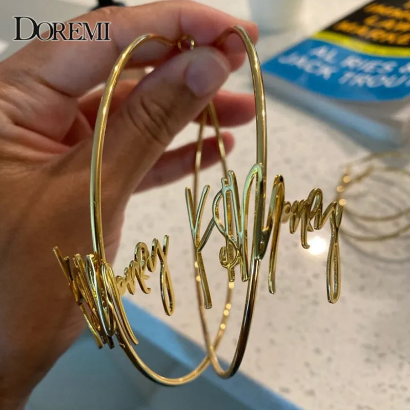 Top Trends: DOREMI 30-100 Mm Stainless Steel Letter Earrings Round Custom Name Earrings Female Nameplate Earrings Anti-allergy 25-100mm Shoppable Styles