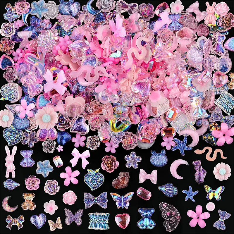 Top Trends: 50PCS Mixed Kawaii Resin Nail Art Charms 3D Flower Bow Animals Rhinestones Nail Decorations DIY Manicure Professional Supplies Shoppable Styles