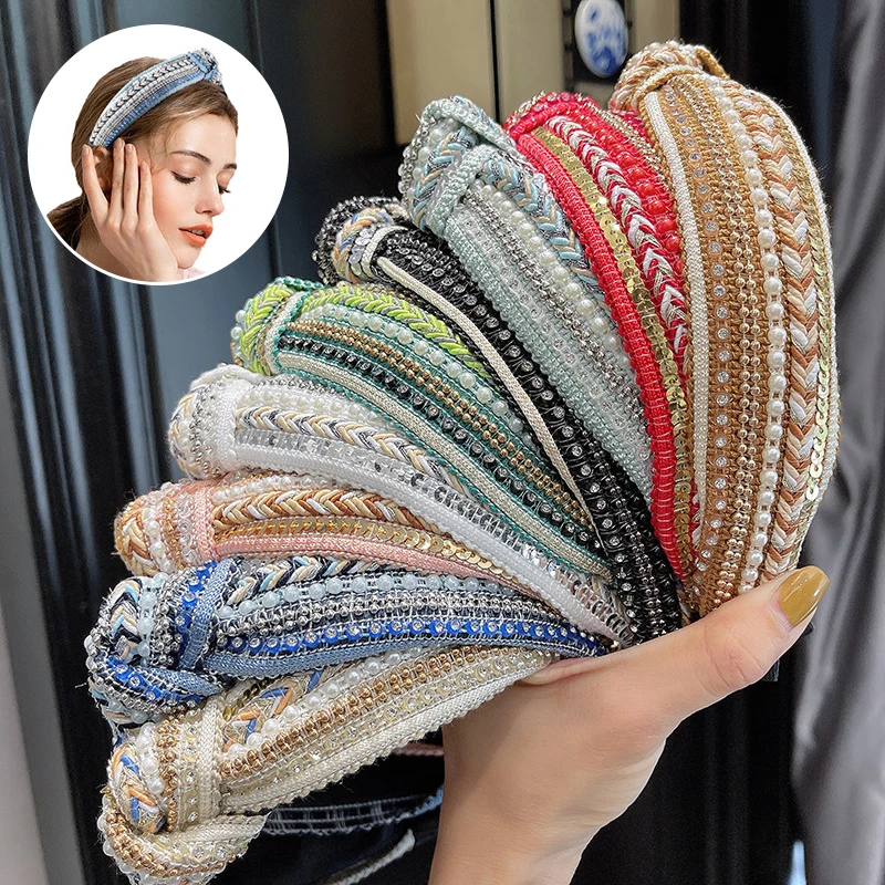 Top Trends: Ethnic Bohemian Women Headband Pearl Beads Hairband Cross Knot Hair Hoop Wide Bezel Head Hoop Headwear Girls Hair Accessories Shoppable Styles