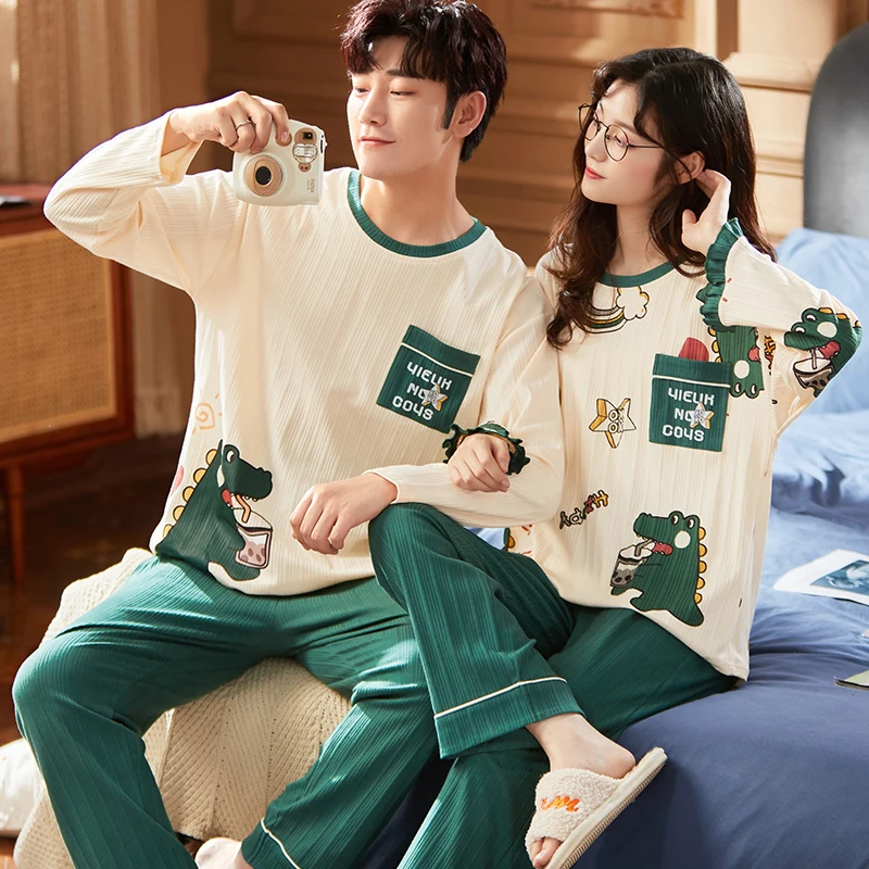 Top Trends: Korean Men Pijamas Set Cotton Women Pajamas Set Autumn Sleepwear Casual Loungewear Hombre Mujer Home Clothing Pyjamas Suit Shoppable Styles