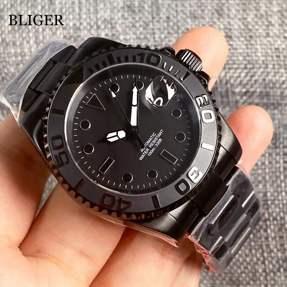 Top Trends: BLIGER 100M Waterproof NH35A PT5000 Movement Automatic PVD Watch For Men Brushed Ceramic Insert Stainless Steel Strap Glide Lock Shoppable Styles