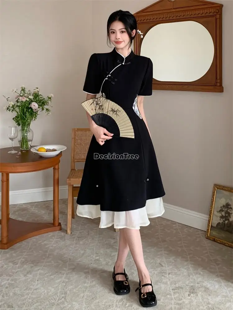 Top Trends: 2024 Chinese Improved Hanfu Cheongsam Dress Women A Line Qipao New Fashion Style Short Sleeve Casual Daily Lady Cheongsam Dress Shoppable Styles - Image 5