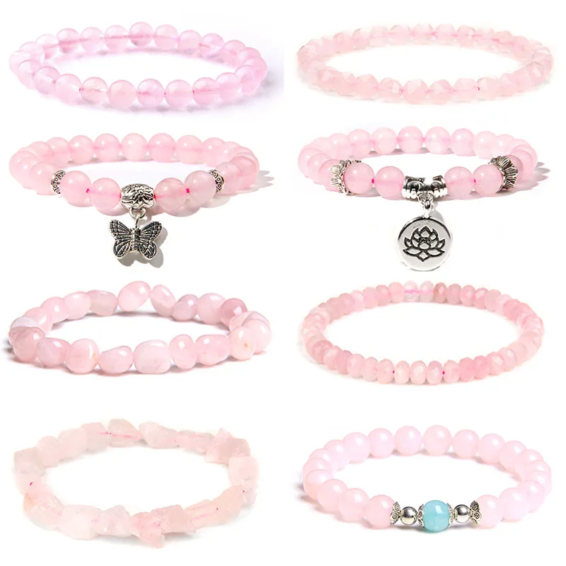 Top Trends: Trendy Rose Quartzs Bracelet Pink Crystal Beads Bracelets Stretch Natural Stone Charms Bangles Healing Women Jewelry Reiki Gift Shoppable Styles