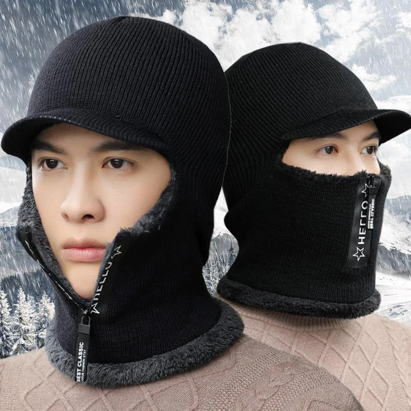 Top Trends: New Men Winter Warm Wool Hat Outdoor Ear Protection Hats Warm Thick Cycling Knitted Cap Scarf Windproof Cap Neckwarmer Cap Shoppable Styles