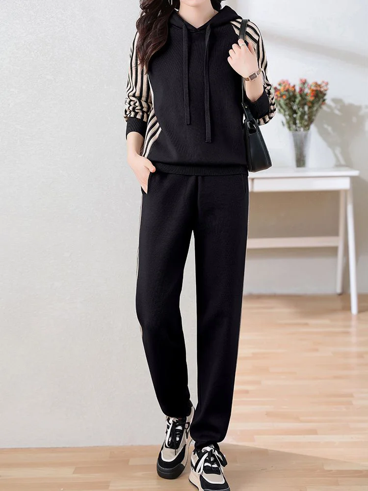 Top Trends: Casual Striped Hooded Sweatshirt Two Piece Set Fall Fashion Drawstring Tops Tracksuit Baggy Running Wear Jogger Pants Conjuntos Shoppable Styles - Image 2