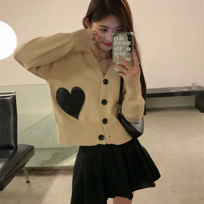 Top Trends: Fashion Long Sleeve Cashmere Sweater Cardigan Casual Leather Love Heart Cashmere Sweater Cardigan Casual For Women Crop Tops Shoppable Styles