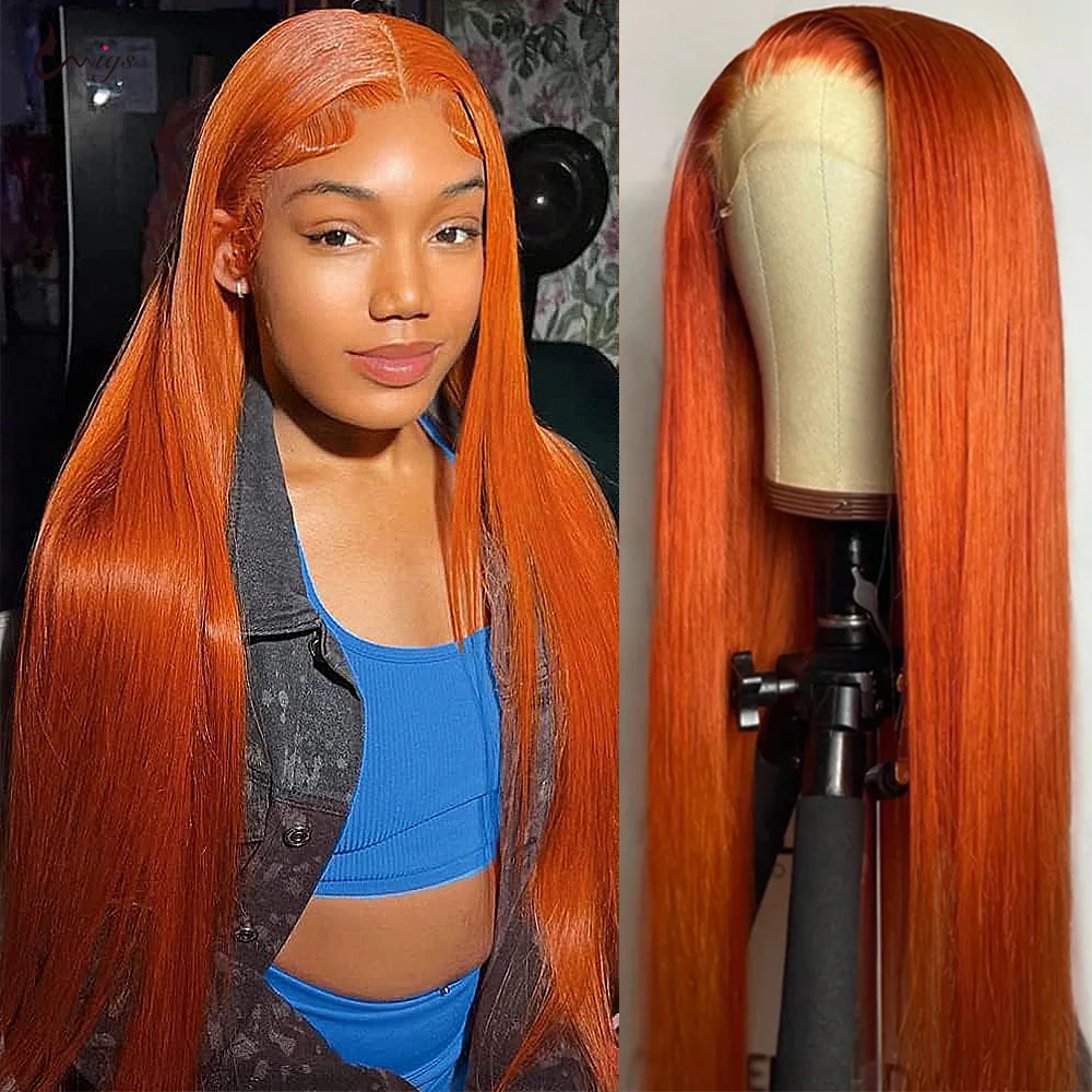 Top Trends: 32 Inch Ginger Lace Front Human Hair Wigs Bone Straight Lace Front Wig Orange Colored Human Hair 13x6 Lace Frontal Wig For Women Shoppable Styles