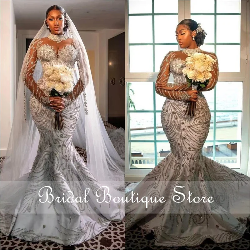 Top Trends: Luxury Mermaid African Bridal Dresses With Cape Sheer Sleeves Sparkling Bead Crystals Wedding Gowns Robe De Mariee Custom Shoppable Styles