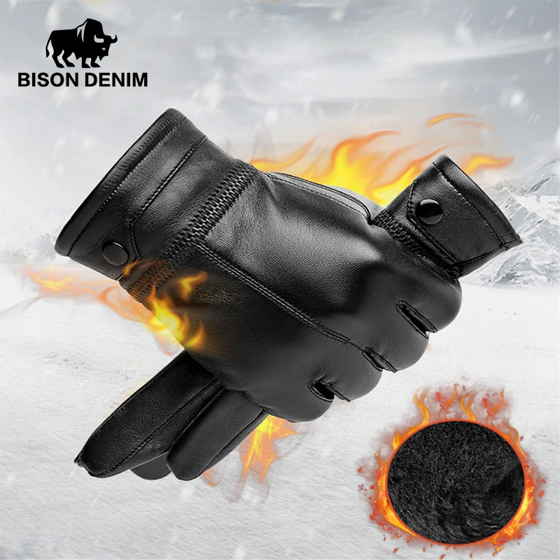 Top Trends: 2023 Men&#039;s Sheepskin Leather Gloves Winter Warm Cashmere Lined Touch Screen Full Finger Mittens Riding Driving Gloves For Men Shoppable Styles