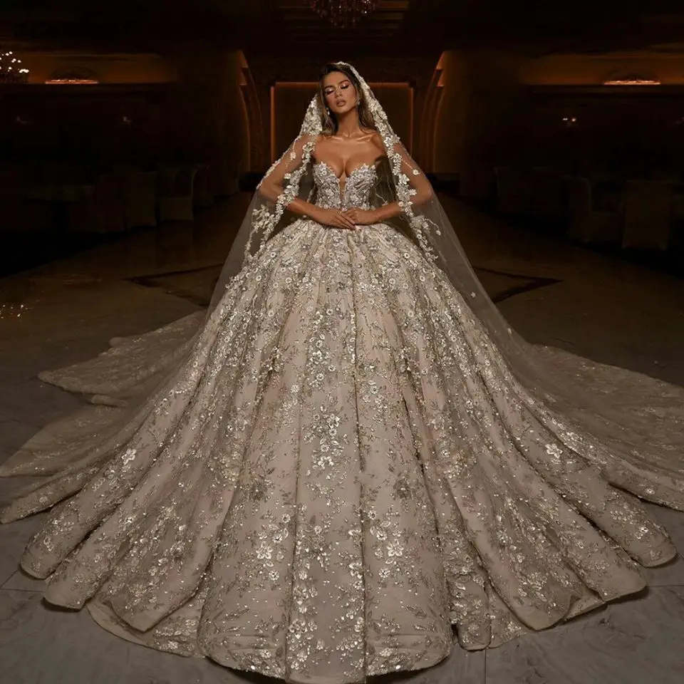 Top Trends: Luxury Dubai Sweetheart Ball Gown Wedding Dresses 2024 Princess Sparkly Appliques Bridal Gowns Chapel Train Vestidos De Novia Shoppable Styles