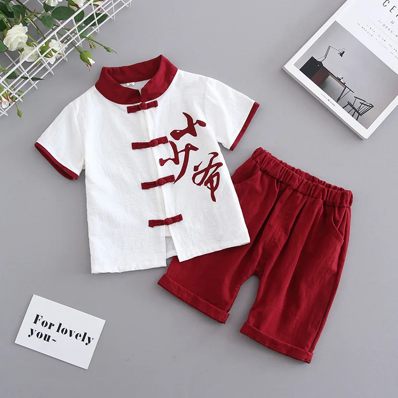 Top Trends: Traditional Chinese Style New Year Tang Suit Hanfu Costume Baby Boy Clothes Toddler Clothes Summer Tops Pants Clothing Set Shoppable Styles