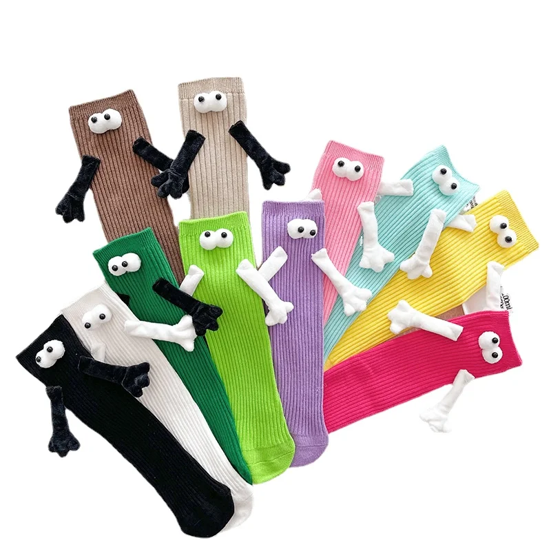 Top Trends: 1 Pair Fashion Kids Paired Funny Cute Doll White Socks Woman Kawaii Medium Tube Hose Magnetic Socks With Hands Black White Color Shoppable Styles