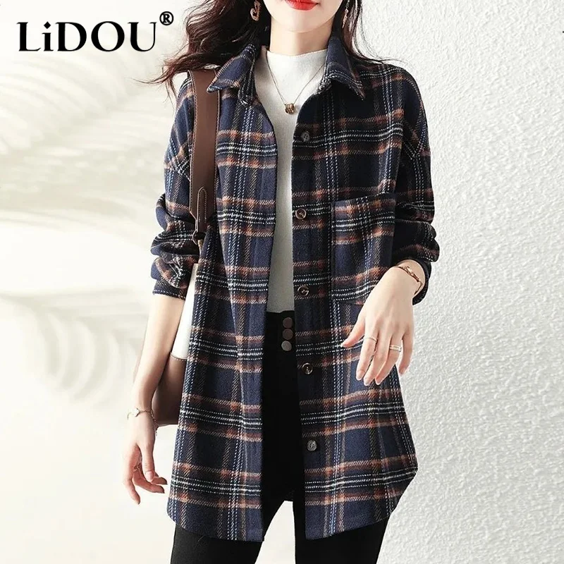 Top Trends: Spring Autumn Temperament Elegant Korean Plaid Blouse Women Loose Casualelegant Fashion Lady Shirt Vintage Chic Female Clothes Shoppable Styles