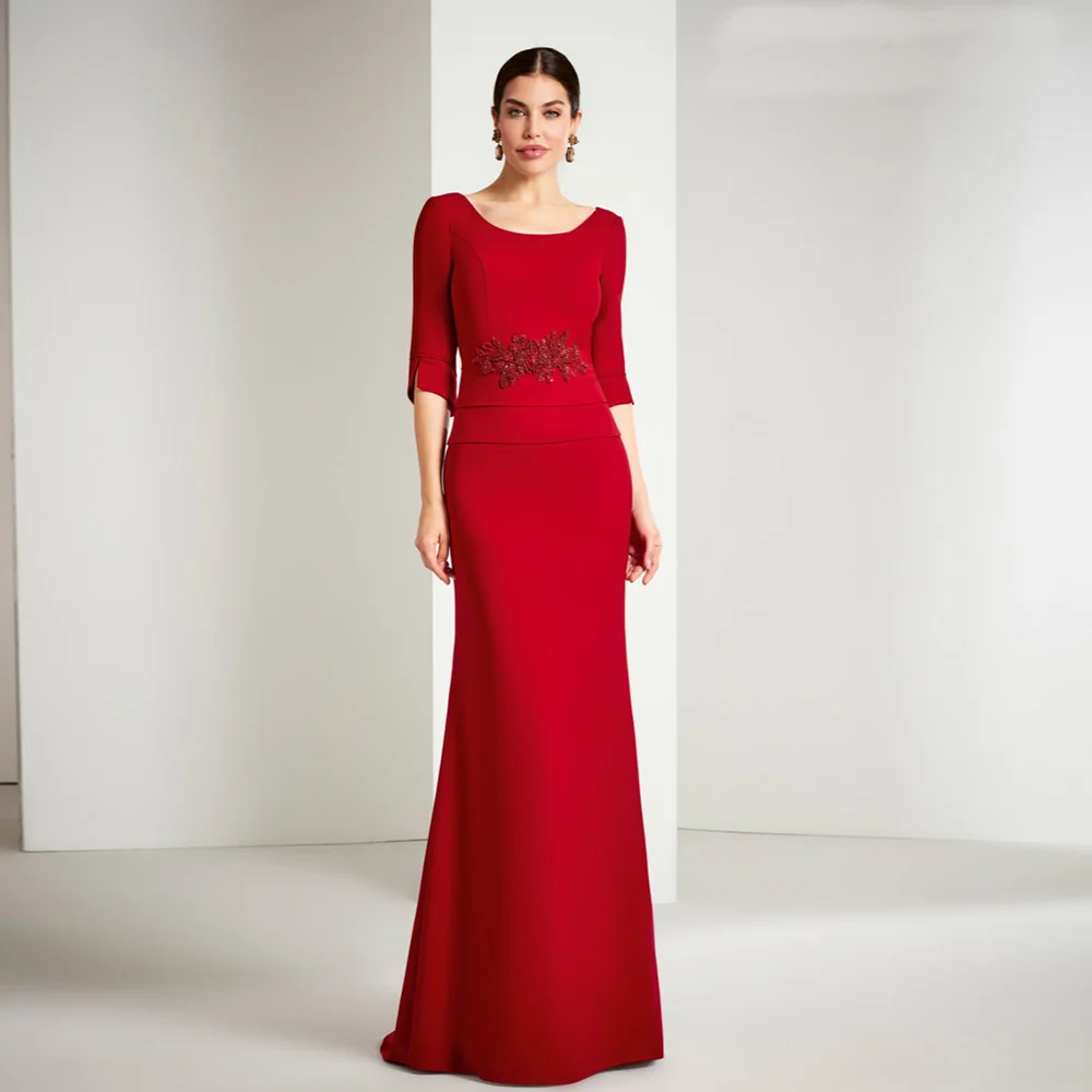 Top Trends: Elegant Burgundy Mother Of The Bride Dresses O Neck 3 / 4 Sleeves Wedding Party Gowns Appliques Mermaid Floor-Length فستان سهرة Shoppable Styles