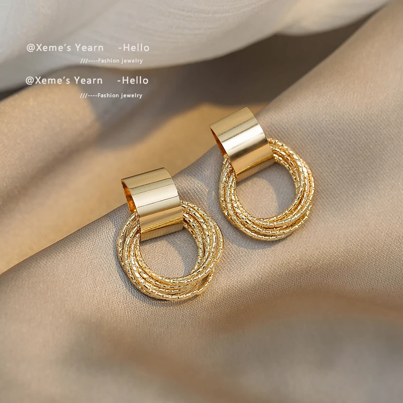 Top Trends: Retro Metallic Gold Colour Multiple Small Circle Pendant Earrings 2023 Jewelry Fashion Wedding Party Unusual Earrings For Woman Shoppable Styles