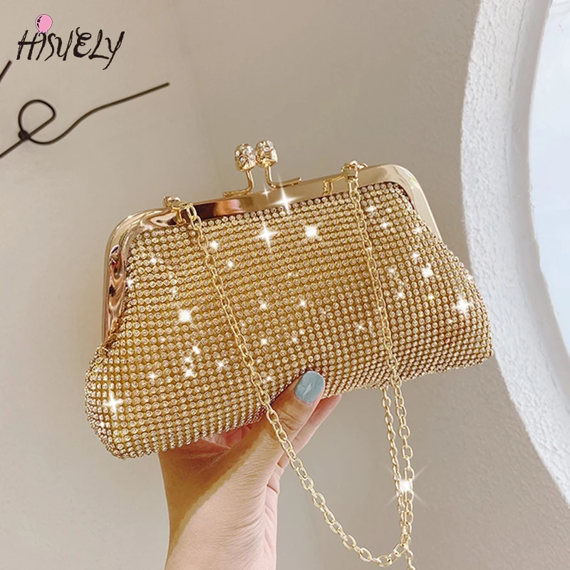 Top Trends: 2023 Fashion Gold Diamond Evening Bags Hasp Luxury Handbag Elegent Chain Women Shoulder Crossbody Bag Wedding Party Clutch Bags Shoppable Styles