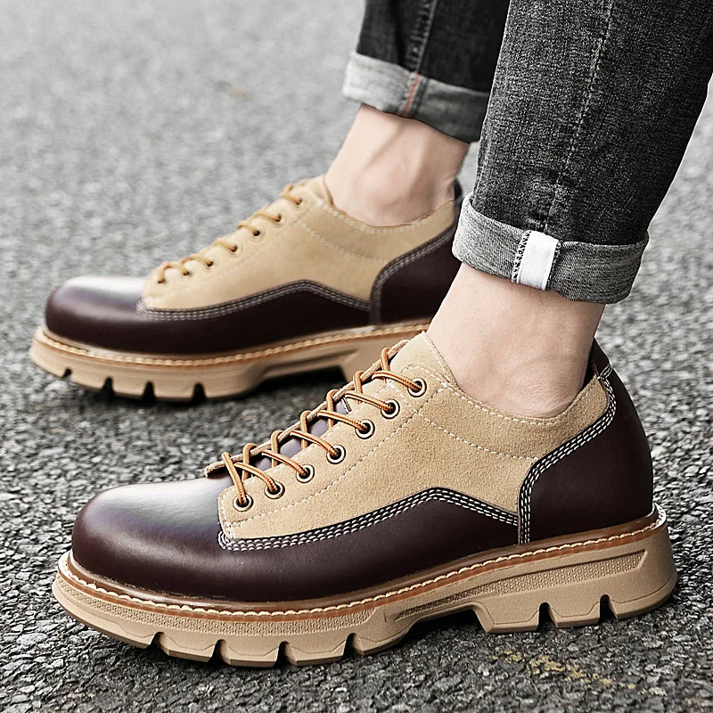 Top Trends: New Handmade Heighten Men Casual Shoes Vintage British Cow Leather Ankle Boots Tooling High Quality Platform Motorcycle Boots Shoppable Styles