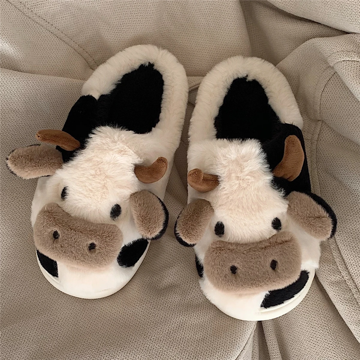 Top Trends: Cute Animal Slipper For Women Girls Fashion Kawaii Fluffy Winter Warm Slippers Woman Cartoon Milk Cow House Slippers Funny Shoes Shoppable Styles