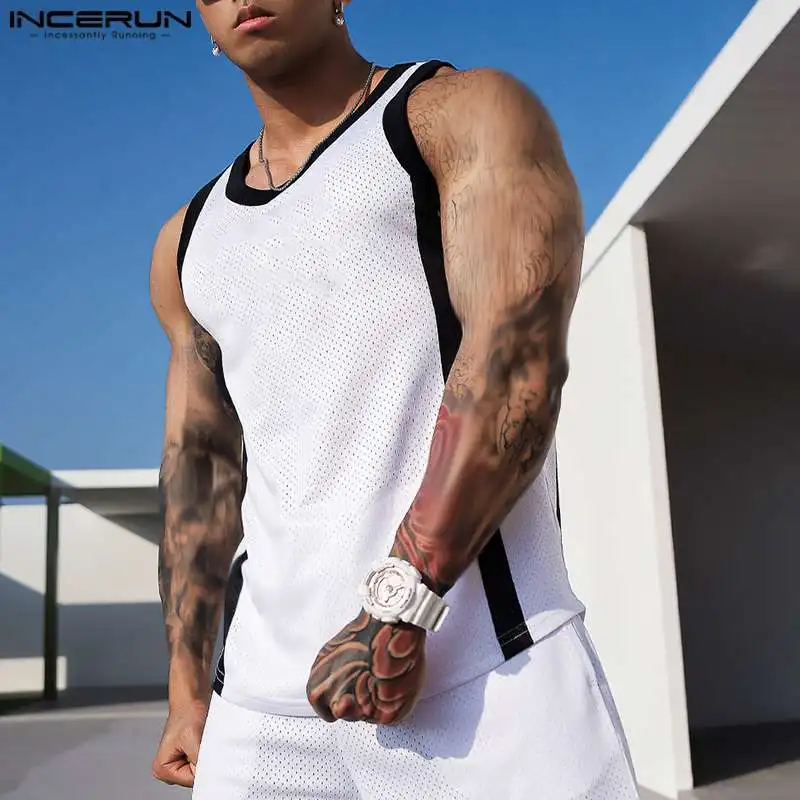 Top Trends: INCERUN 2023 Korean Style Mens Sets Sleeveless Tank Tops Shorts Handsome Men&#039;s Fashion Black&amp;White Contrast Two Piece Sets S-5XL Shoppable Styles