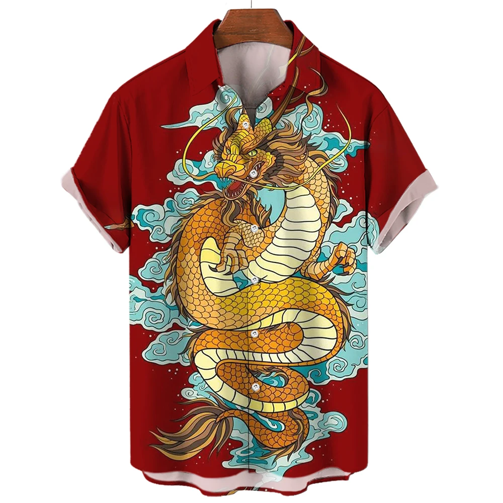 Top Trends: Hawaiian Men's Oversized Casual Shirt 3d Print Dragon And Tiger Luxury Streetwear Clothes For Short Sleeve Lapel Vintage XS-5XL Shoppable Styles