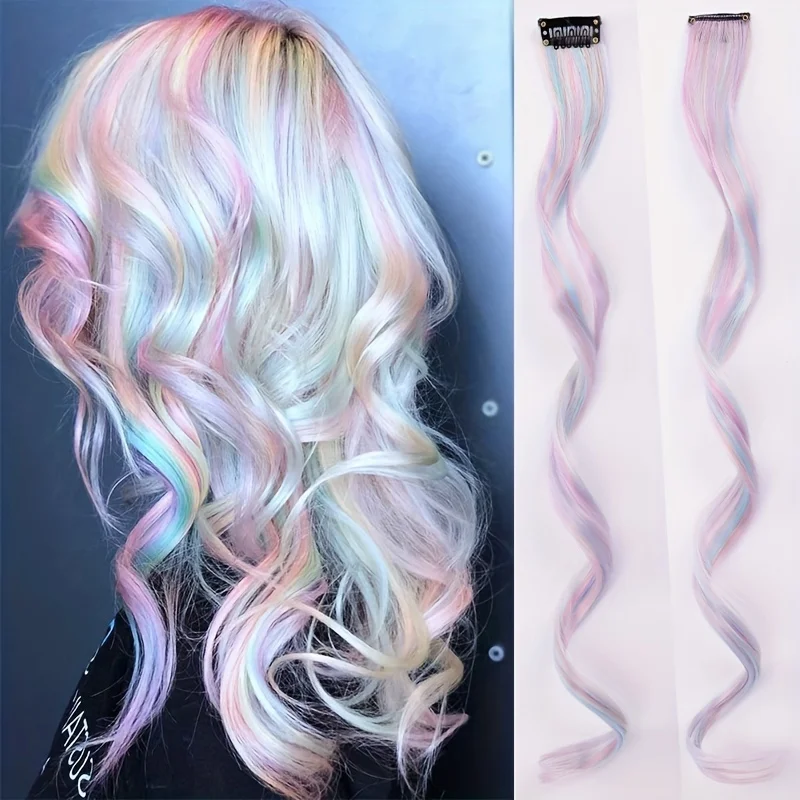 Top Trends: 22 Inch Colored Wavy Hair Extensions Clip In Synthetic Curly Hairpieces Party Highlight Colorful Wavy Curly Hair Extensions Shoppable Styles