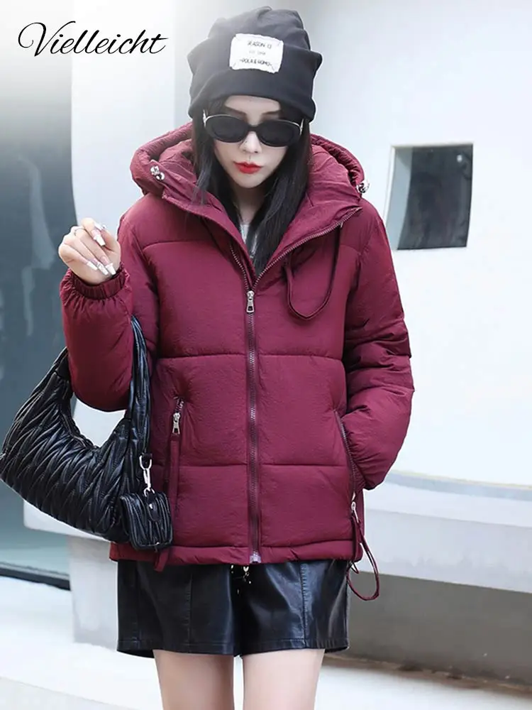 Top Trends: Vielleicht Fashion Puffer Jacket Women Winter Short Jackets Cotton Padded Coat Hooded Solid Autumn Winter Clothes Women Outwear Shoppable Styles