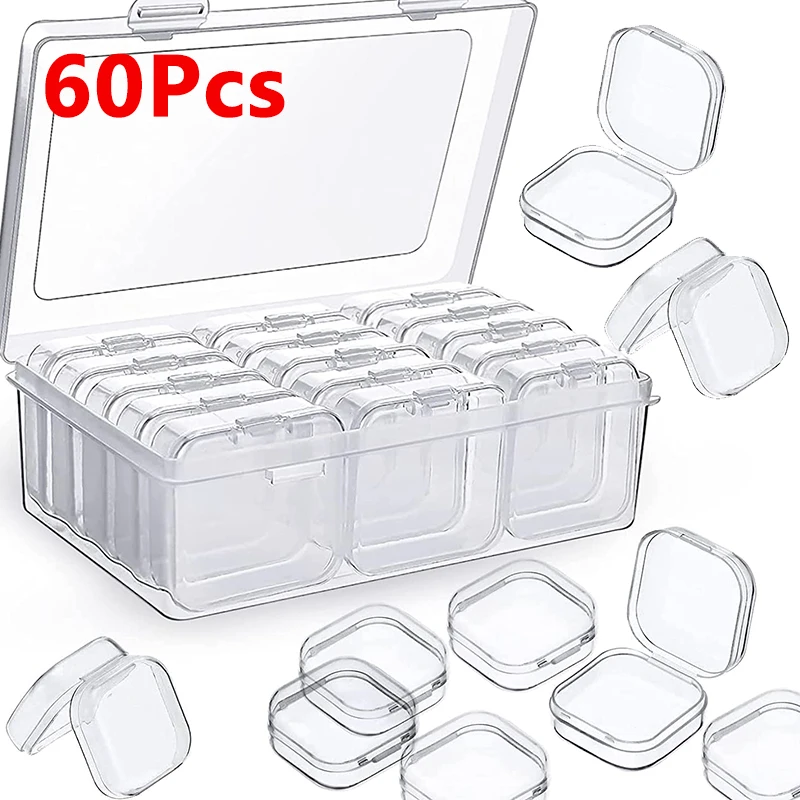 Top Trends: 60Pcs Mini Storage Box Transparent Square Plastic Box Earrings Jewelry Packaging Storage Small Square Box Jewelry Organizer Shoppable Styles