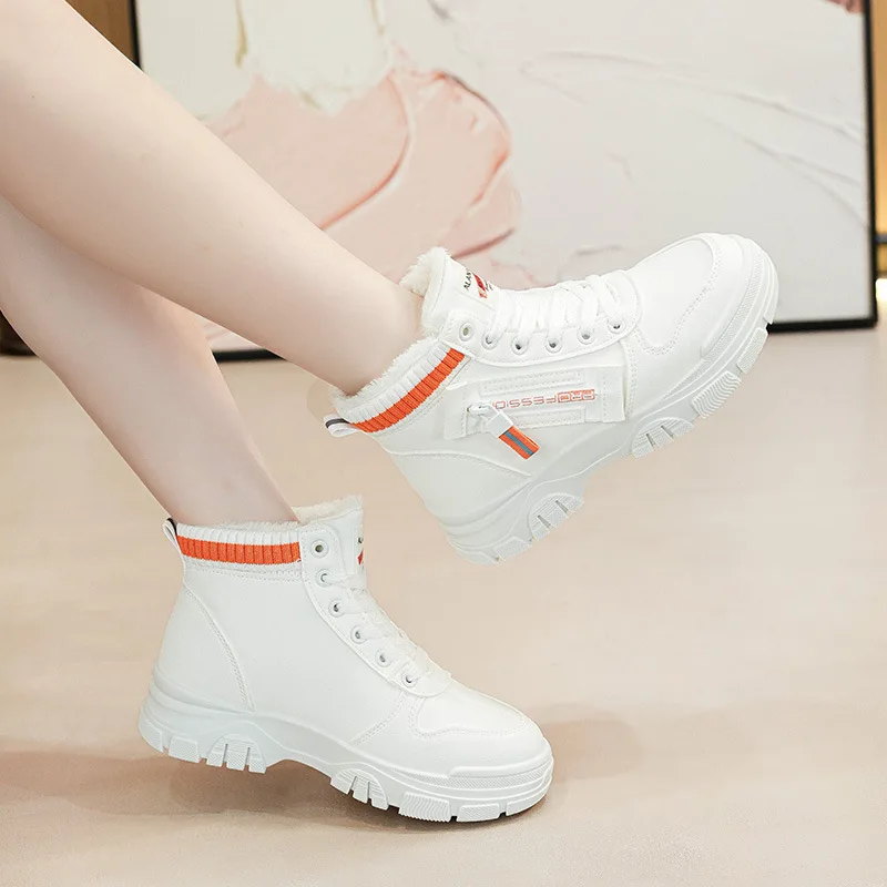 Top Trends: Brand 2024 Winter Shoes For Women Sneakers Plus Velvet Warm Flat High-top Sneakers Casaul Lace-up Chunky Sneakers Woman Shoes Shoppable Styles