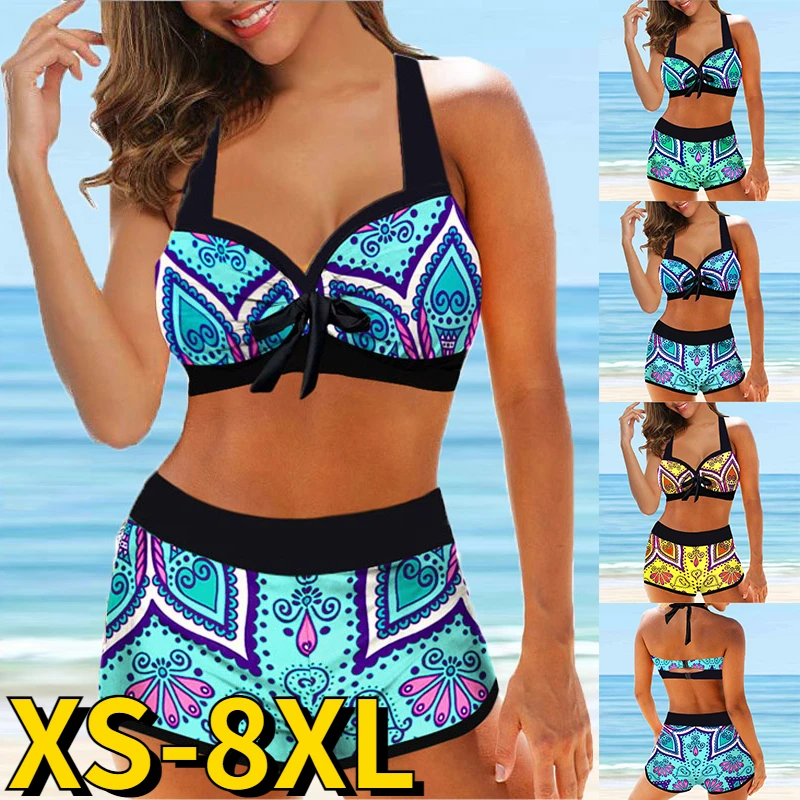 Top Trends: Women Sexy New Design Printing Swimsuit Loose Size Monokini Swimwear Bathing Suit Two Pieces Set Summer High Waist Beachwear Shoppable Styles