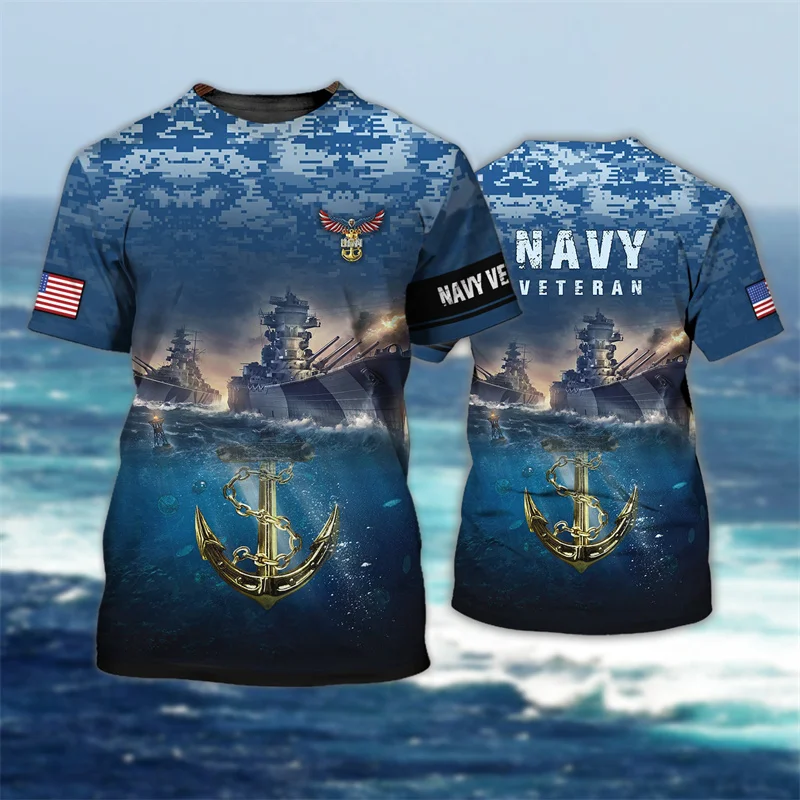 Top Trends: Men&#039;s T-shirt 3D Print Summer O-Neck Short Sleeve Oversized Tops Casual Tee Shirt For Men Street NAVY Veteran Cool Clothing Shoppable Styles